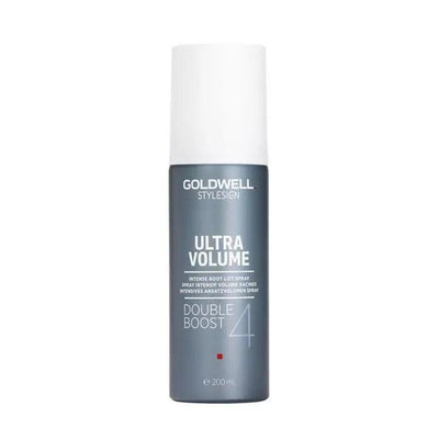 Goldwell Stylesign Ultra Volume Double Boost Root Lift Spray bottle for fine hair, providing intense root lift and volume.