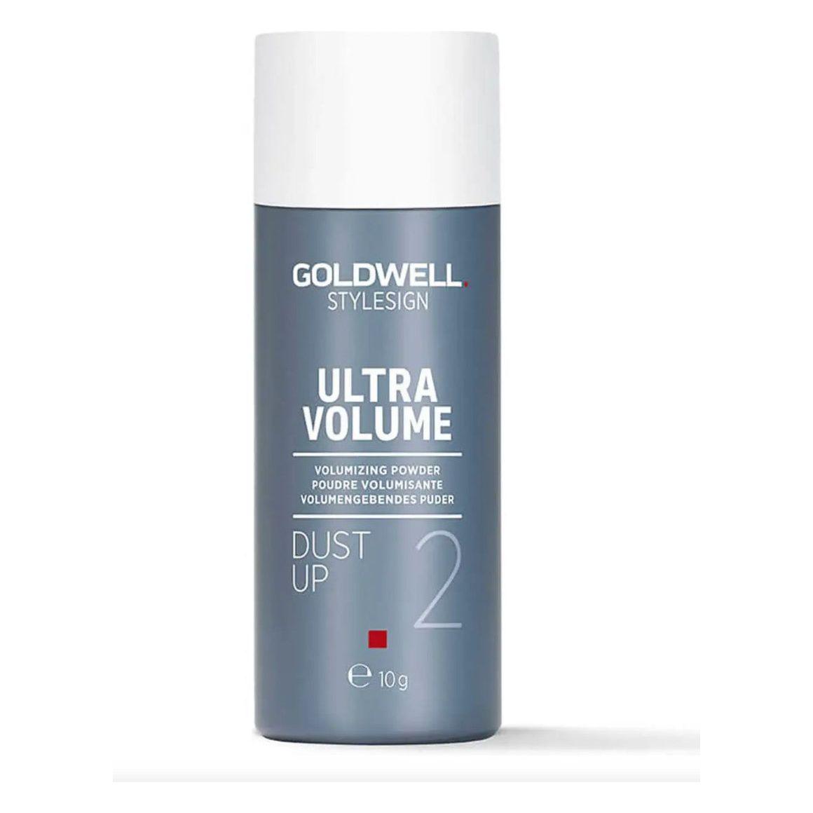 Goldwell StyleSign Ultra Volume Dust Up Volumizing Powder packaging, 10g, for instant hair volume and texture.