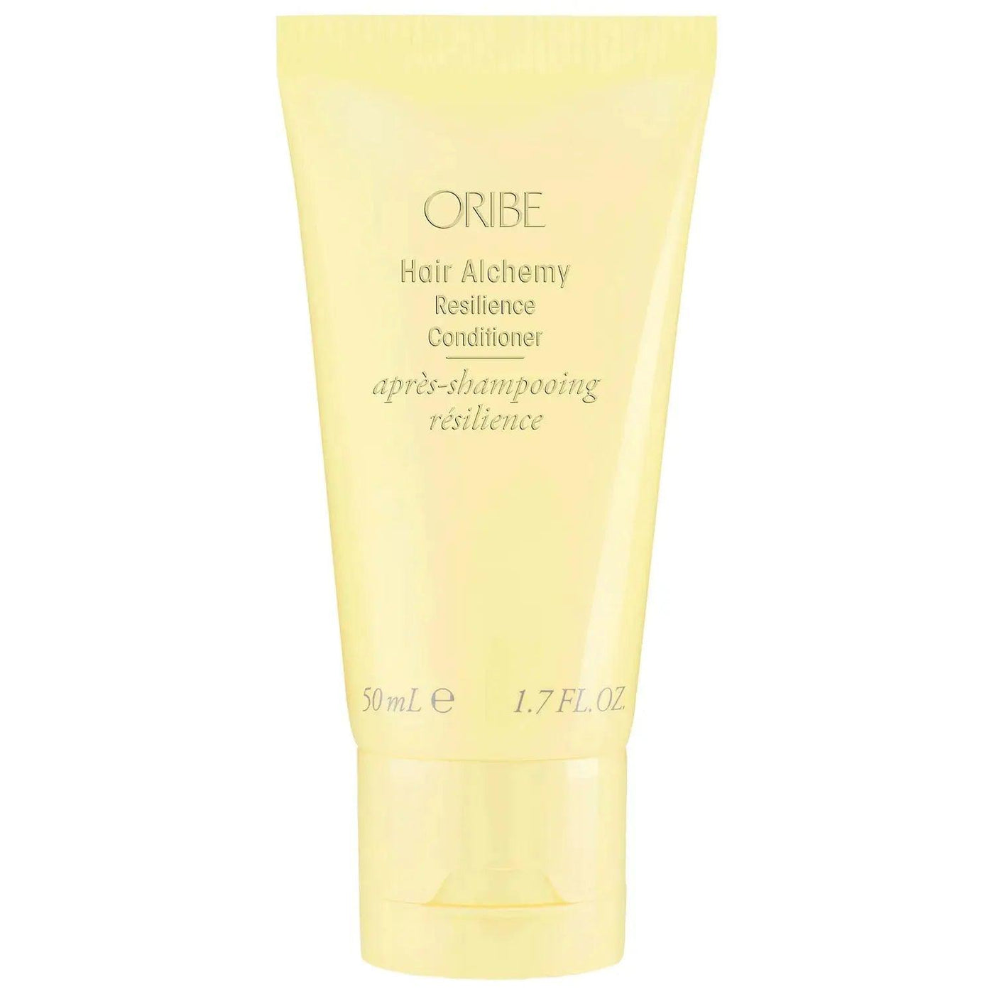Hair Alchemy Resilience Conditioner in a yellow tube, 50ml, promoting strength and moisture for healthy hair.