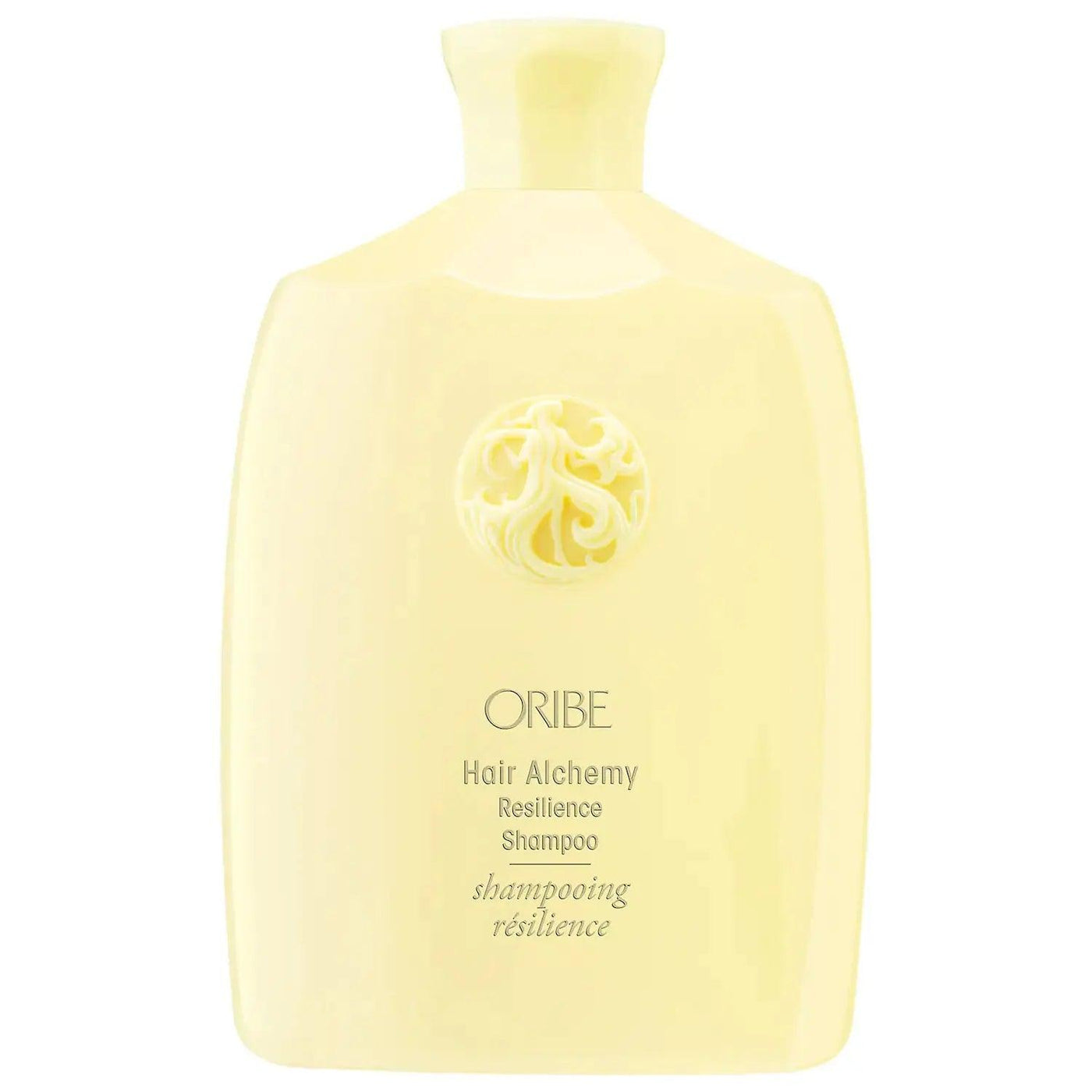 Oribe Hair Alchemy Resilience Shampoo bottle, a nourishing cleanser for strengthening weak hair.