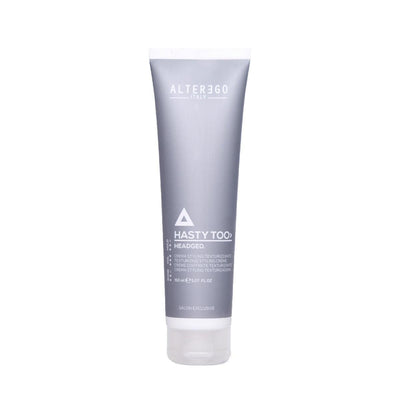 Alter Ego Hasty Too Headged styling product for fine hair, offering medium hold and texture restoration in a sleek tube.