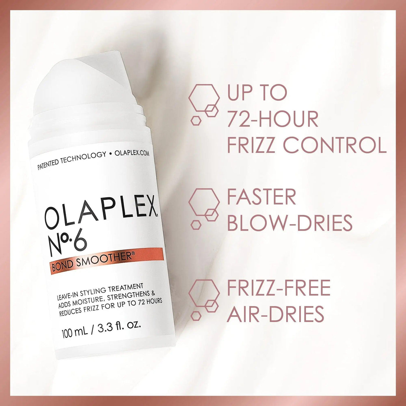 OLAPLEX No.6 Bond Smoother 100ml, offering up to 72-hour frizz control and faster blow-dries for smooth, manageable hair.