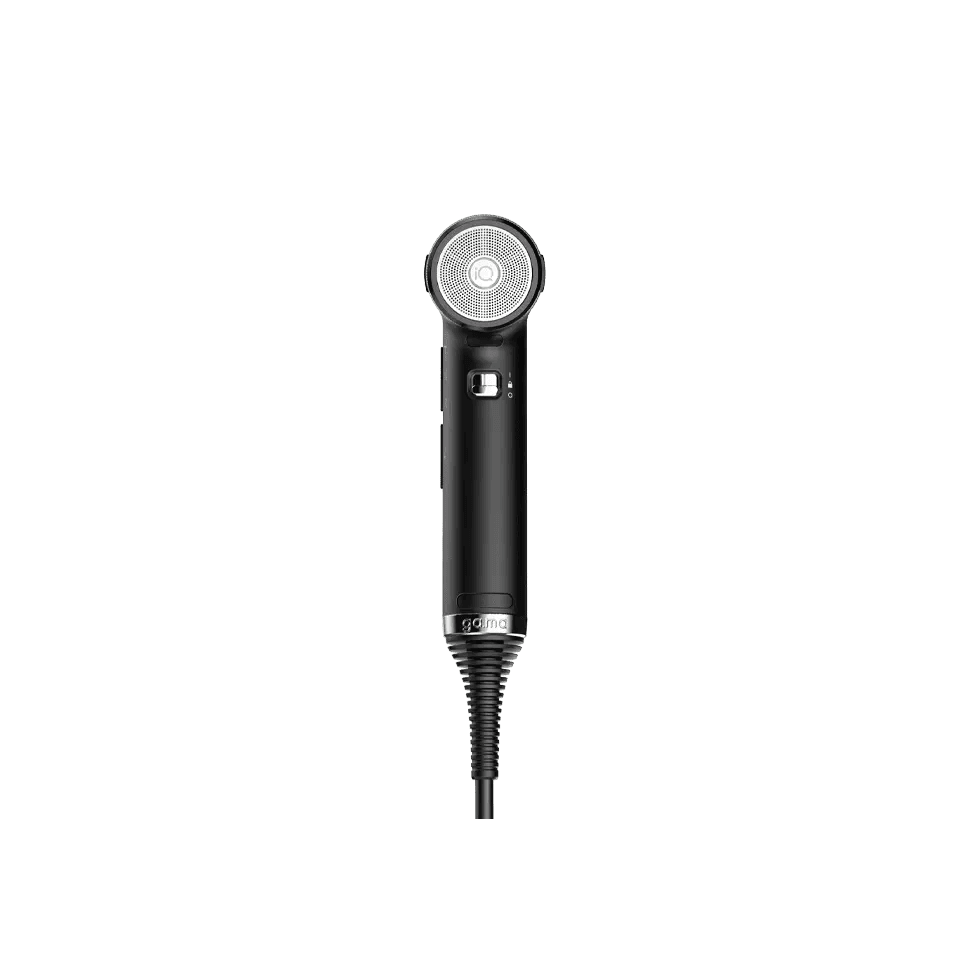 iQ2 Perfetto hair dryer with intelligent brushless motor and Turbo Function, sleek black design, lightweight and efficient.