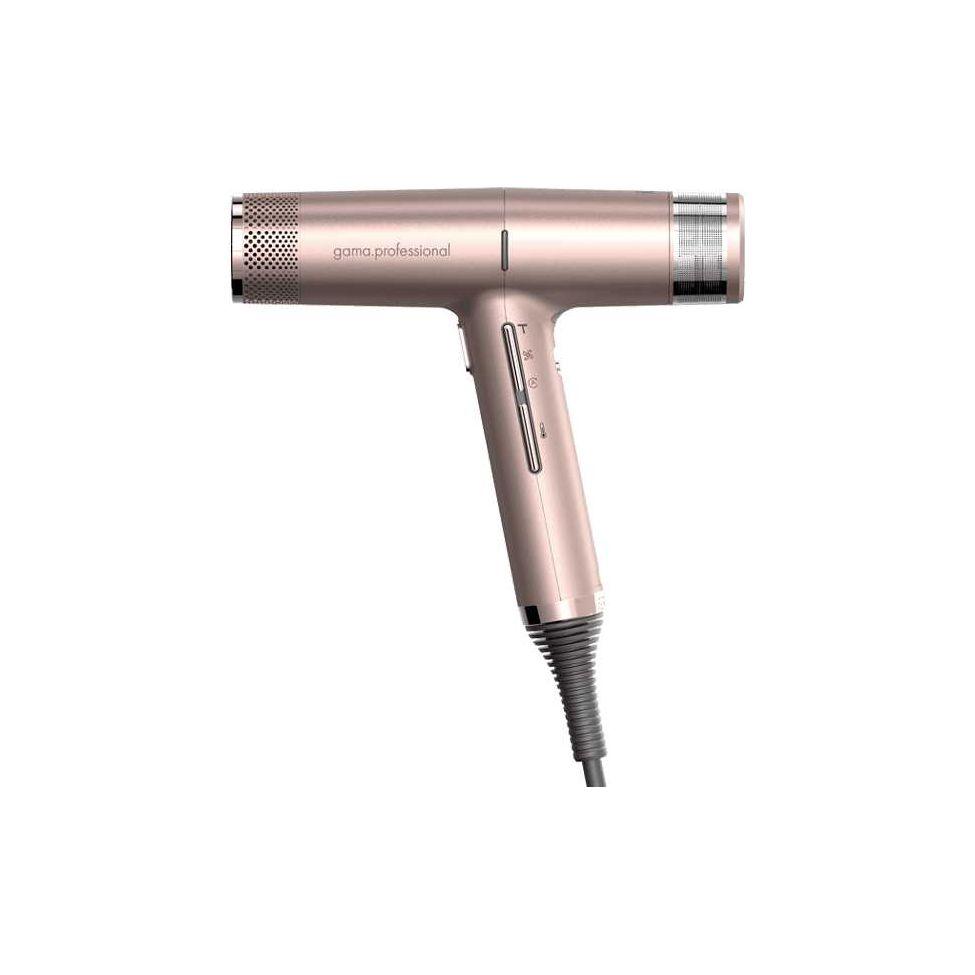Gama Professional IQ2 Perfetto hair dryer in rose gold, featuring intelligent motor and Turbo Function for rapid drying.
