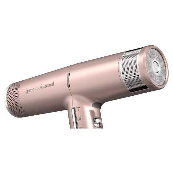 iQ2 Perfetto hair dryer in rose gold, featuring an intelligent brushless motor and Turbo Function for fast, professional results.