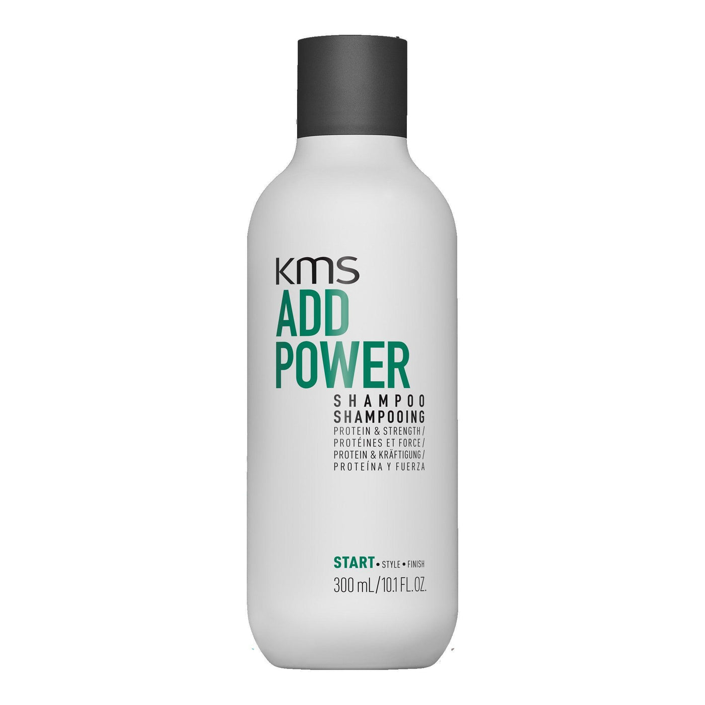 KMS Add Power Shampoo 300ml bottle, lightweight formula for strengthening fine hair and enhancing styling resilience.