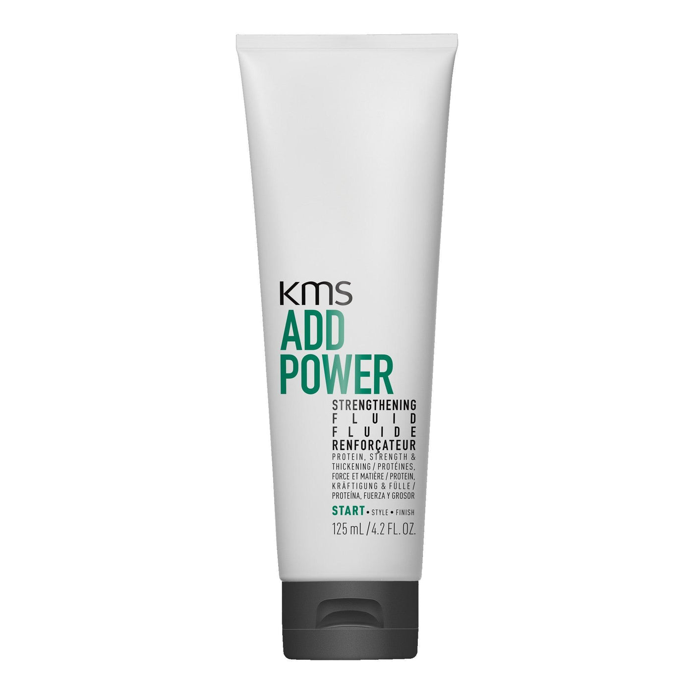 KMS Addpower Strengthening Fluid 125ml bottle for stronger, lightweight hair protection from heating tools.