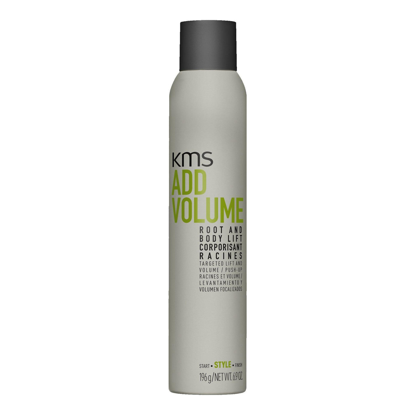 KMS Addvolume Root and Body Lift spray bottle for fine to medium hair, 200ml, designed for root lifting and volume enhancement.