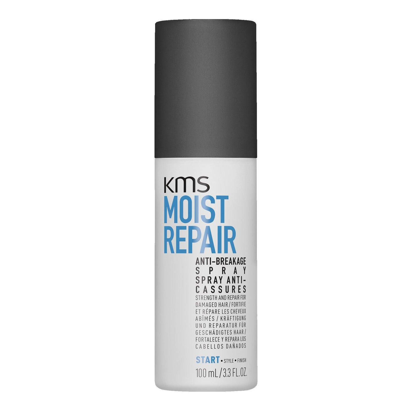 KMS Moistrepair Anti-Breakage Spray 100ml bottle for conditioning and detangling hair, reduces breakage and split ends.