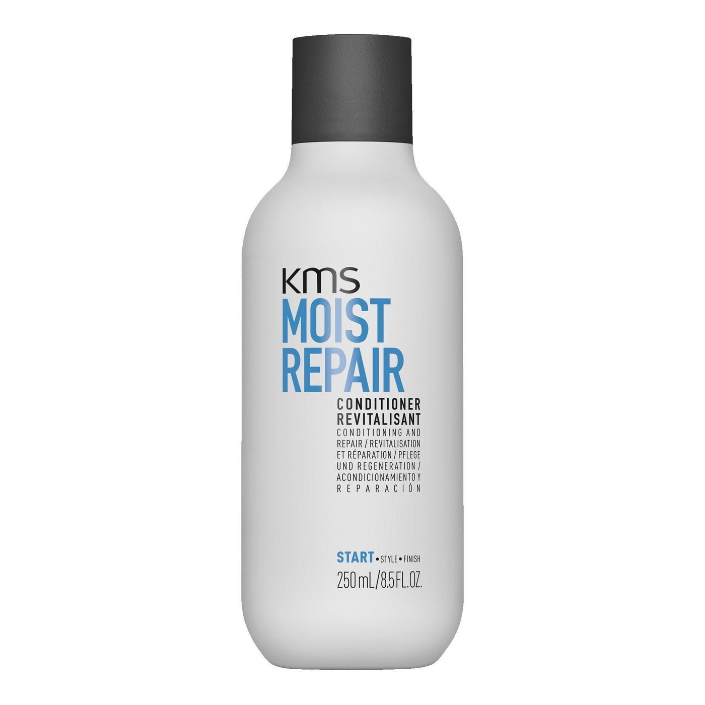 KMS MoistRepair Conditioner 250ml bottle for moisturizing, detangling, and improving hair elasticity and manageability.