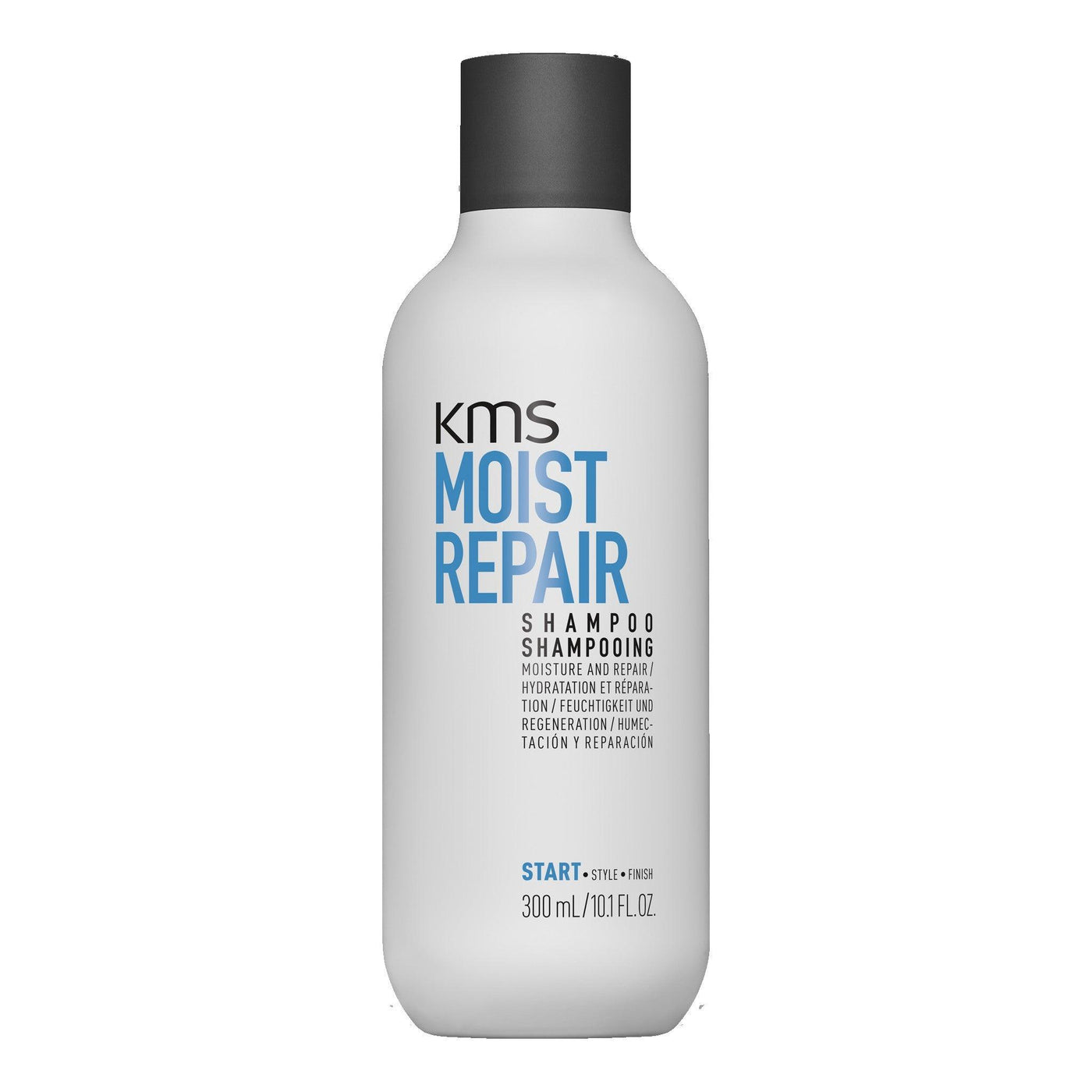 KMS Moistrepair Shampoo 300ml bottle for replenishing moisture and repairing hair damage.