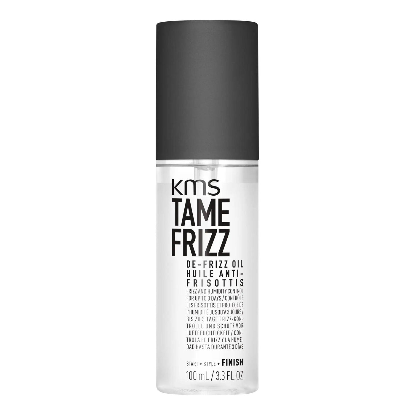 KMS Tamefrizz De-frizz Oil 100ml bottle, lightweight formula for frizz control and smooth hair.