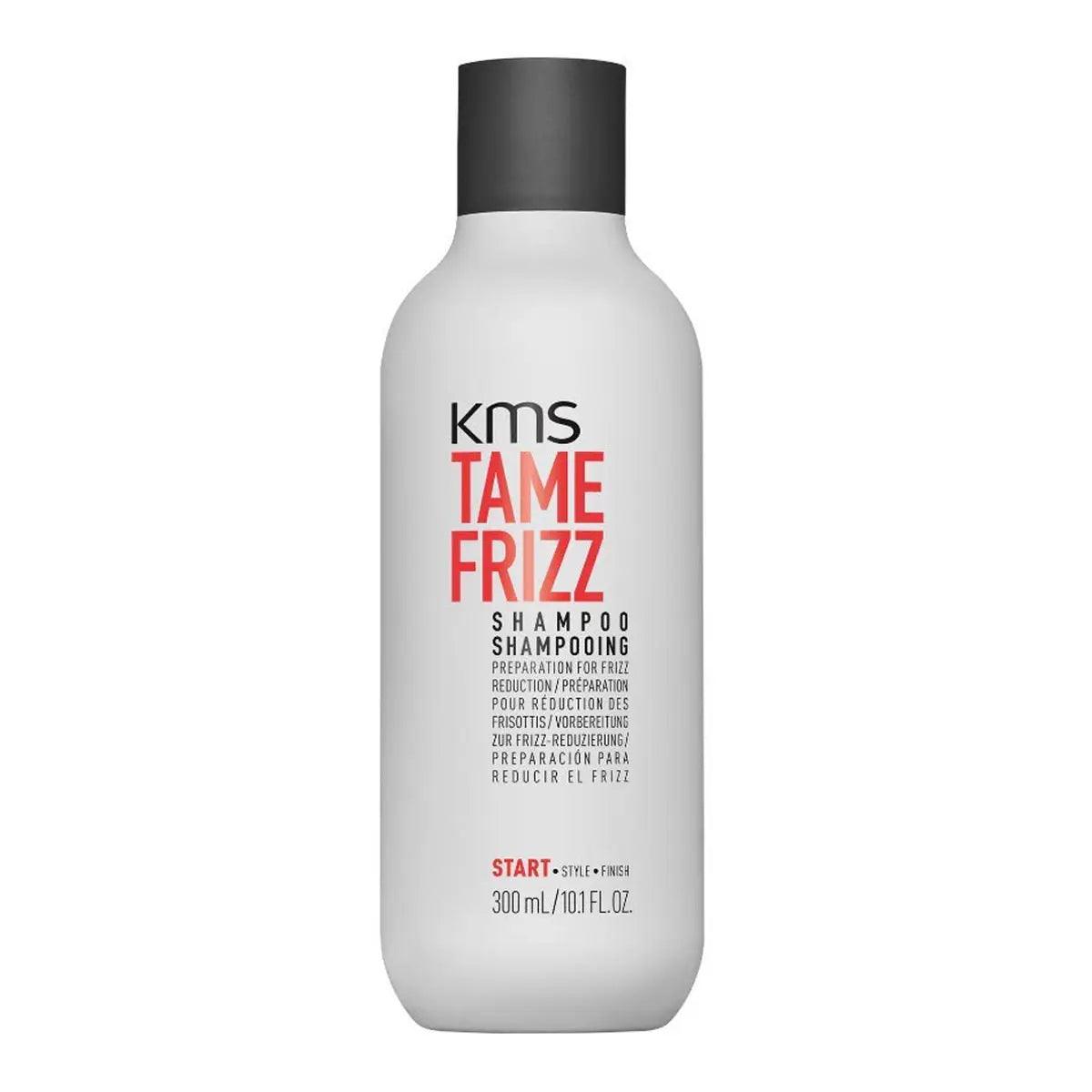 KMS Tamefrizz Shampoo 300ml bottle for frizz reduction and improved manageability. Perfect for medium to thick, coarse hair.
