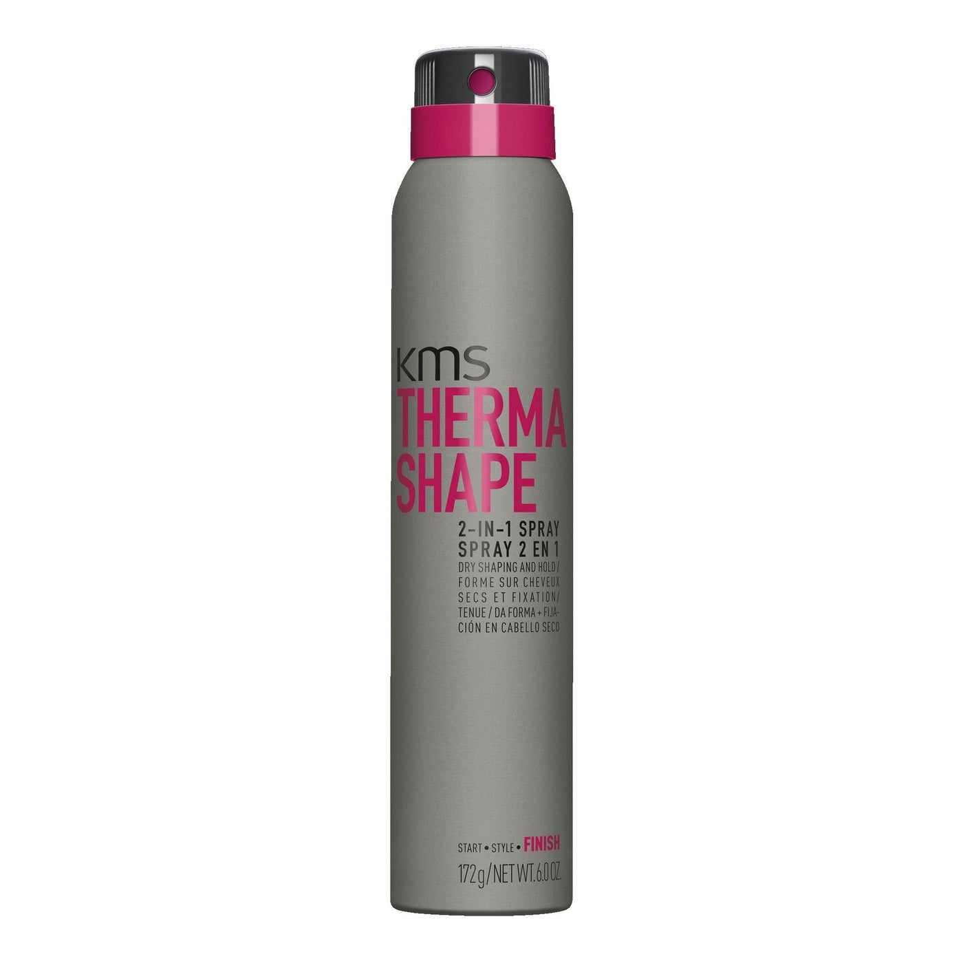 KMS Thermashape 2-in-1 Spray 200ml for dry hair, providing hold, shine, and reducing breakage up to 50%.