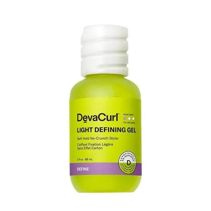 DevaCurl Light Defining Gel Soft Hold No-Crunch Styler in a 3.8 oz bottle, ideal for enhancing curls with shine and flexibility.