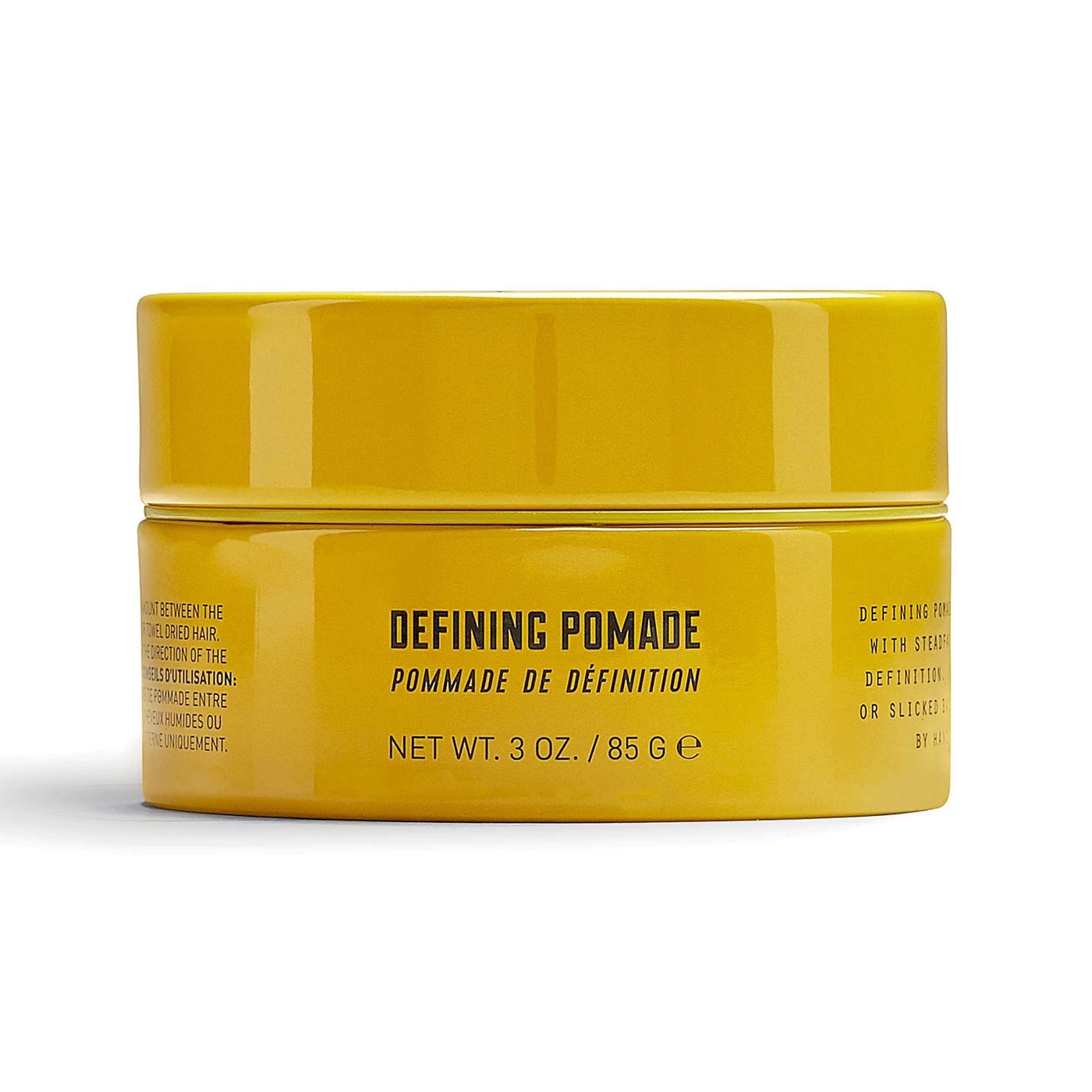 Lock Stock & Barrel Defining Pomade in a yellow jar, 85g, offers high shine and steadfast hold for sleek hairstyles.
