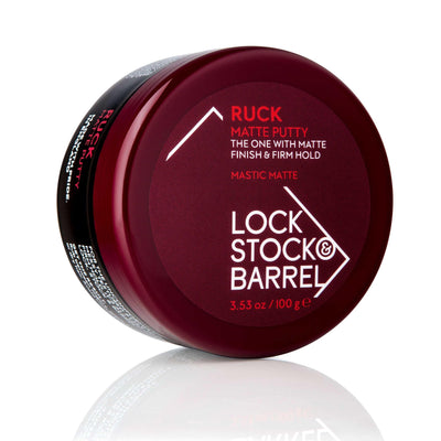 Lock Stock & Barrel Ruck Matte Putty 3.53 oz jar for textured styles with firm hold, phthalate and paraben free.