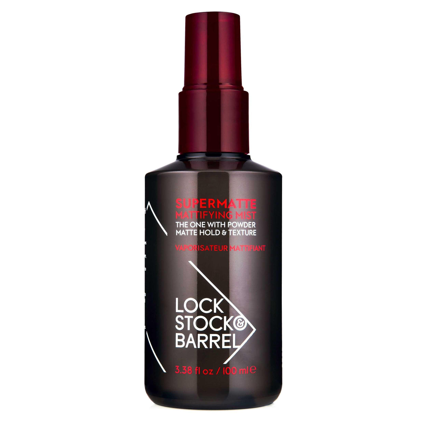 Lock Stock & Barrel Supermatte Mattifying Mist 100ml bottle for beach-blasted texture and matte finish. Phthalate & paraben free.