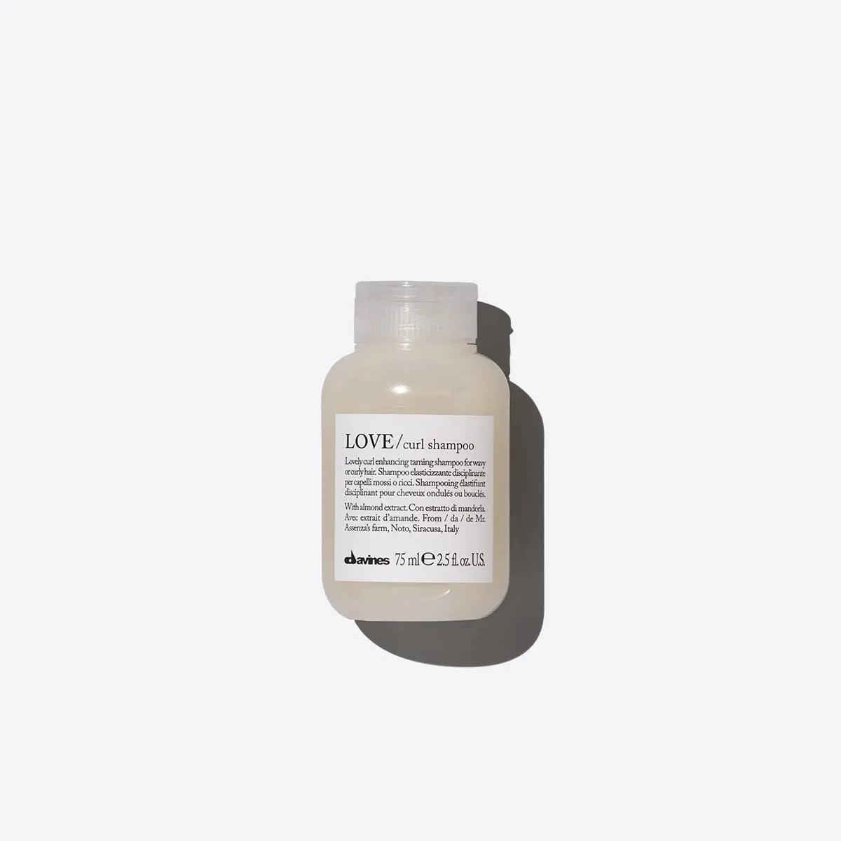 Davines LOVE Curl Shampoo 75ml bottle for curly hair, enhancing and hydrating for well-defined curls. Suitable for all curl types.