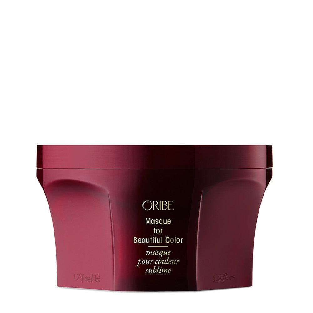 Oribe Masque for Beautiful Color deep conditioning hair mask in 175ml red container.