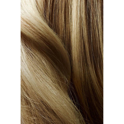 Blonde hair with natural highlights and smooth texture.
