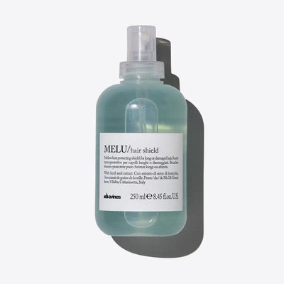 Davines MELU Hair Shield 250ml anti-breakage heat protecting spray for long hair in a clear plastic bottle with white label