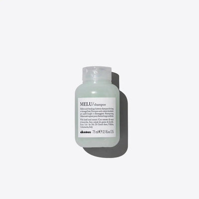 Davines MELU shampoo bottle for long, damaged hair strengthening and repair on a white background.