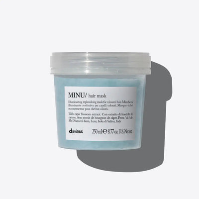 Davines MINU hair mask for colored hair, 250ml jar, illuminating and rejuvenating treatment, natural ingredients, professional hair care