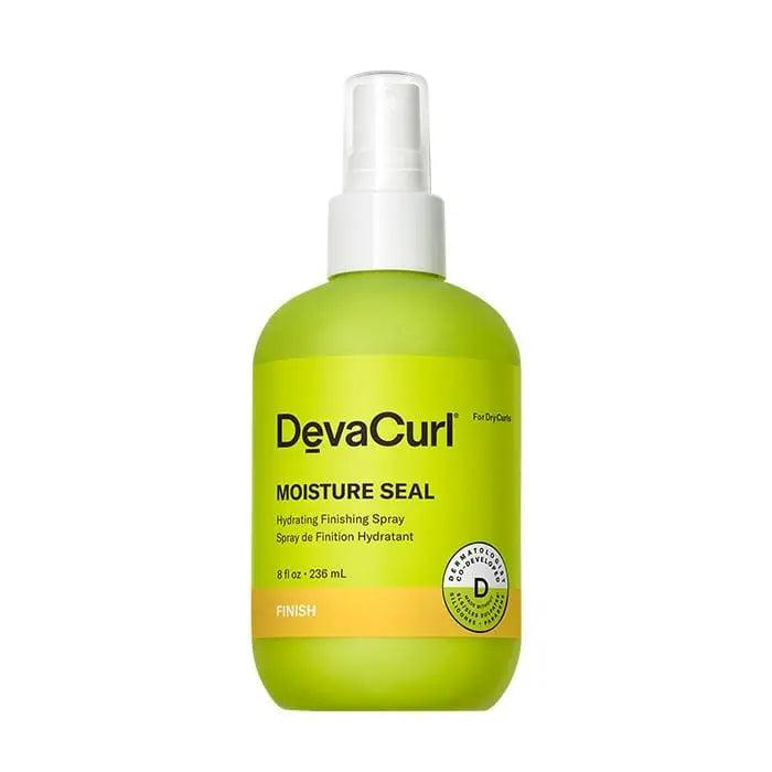 DevaCurl Moisture Seal Hydrating Finishing Spray bottle for enhanced curl hydration and frizz control.