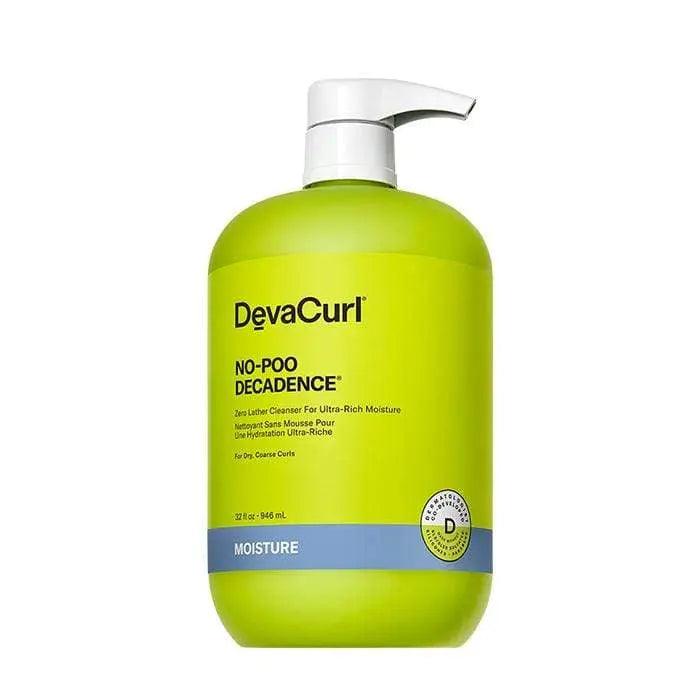 DevaCurl No-Poo Decadence Zero Lather Cleanser bottle, designed for moisture-rich care for dry, coarse curls.