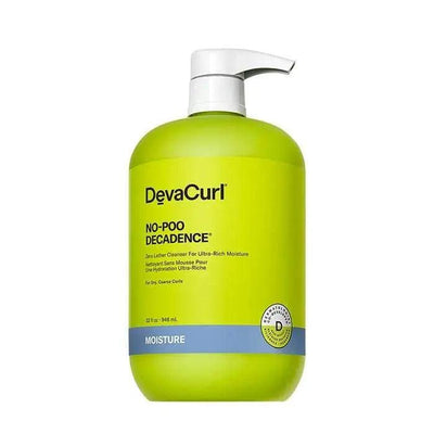 DevaCurl No-Poo Decadence Zero Lather Cleanser bottle, designed for moisture-rich care for dry, coarse curls.