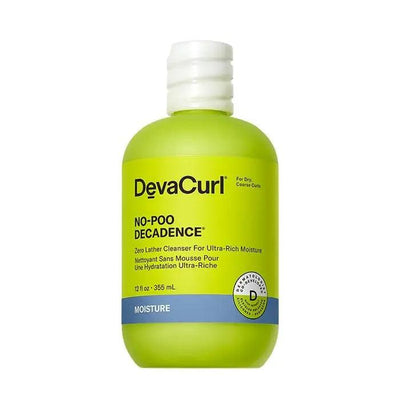 DevaCurl No-Poo Decadence Zero Lather Cleanser bottle for dry, coarse curls providing ultra-rich moisture and nourishment.