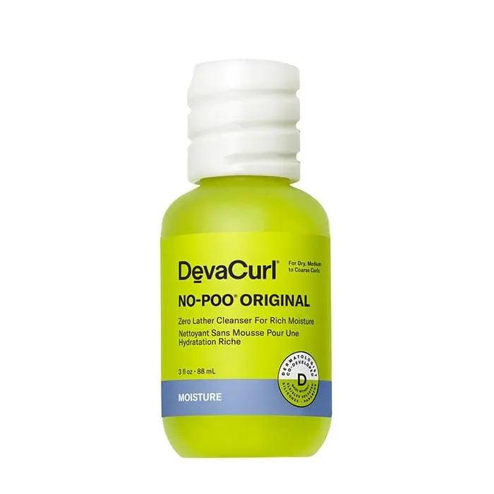 DevaCurl No-Poo Original Zero Lather Cleanser bottle for dry, medium to coarse curls, promoting hydration and shine.