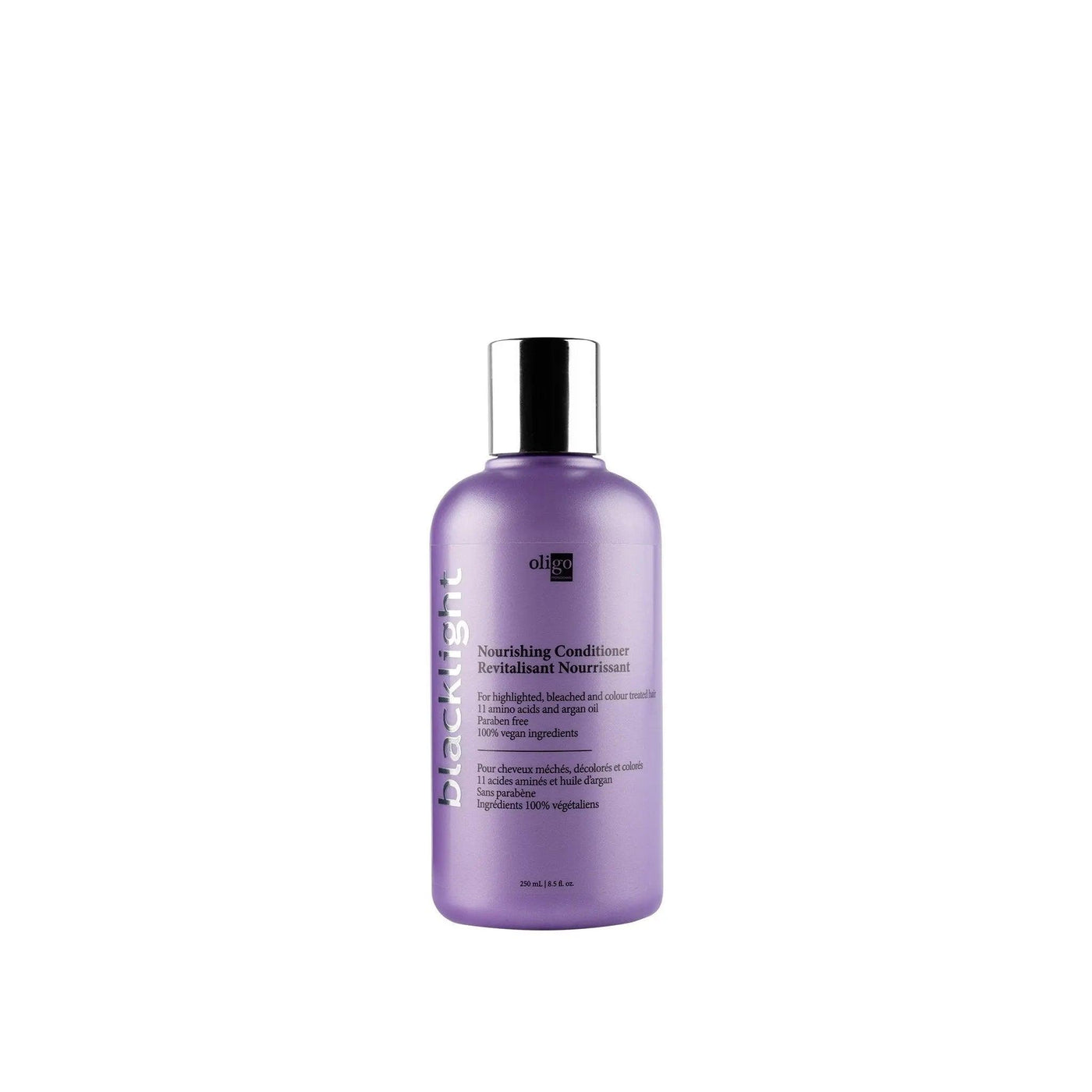 Blacklight Nourishing Conditioner bottle for colored and bleached hair, enriched with 11 amino acids and argan oil.