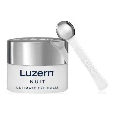 Luzern Nuit Ultimate Eye Balm jar with applicator for overnight restoration and hydration.
