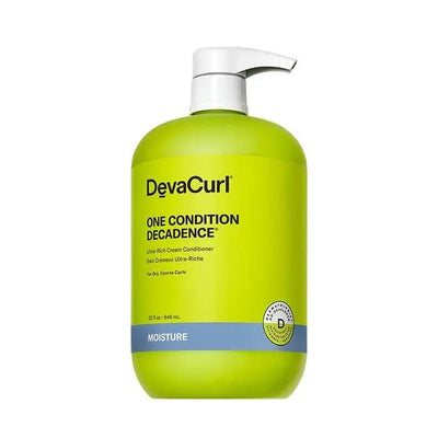 DevaCurl One Condition Decadence Ultra-Rich Conditioner bottle for dry, coarse curls, promoting moisture and flexibility.