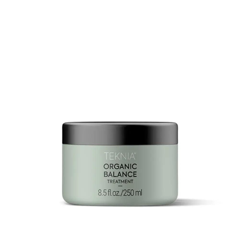 TEKNIA Organic Balance Treatment jar, 8.5 fl. oz., nourishing hair fiber with sparkling orange and ginger fragrance.