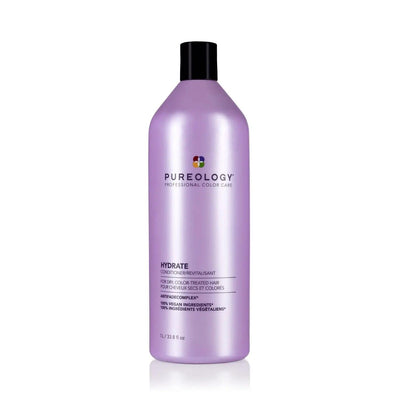 Pureology Hydrate Conditioner 33.8 oz bottle, sulfate-free, moisturizing for color-treated hair with peppermint and corn mint oils.