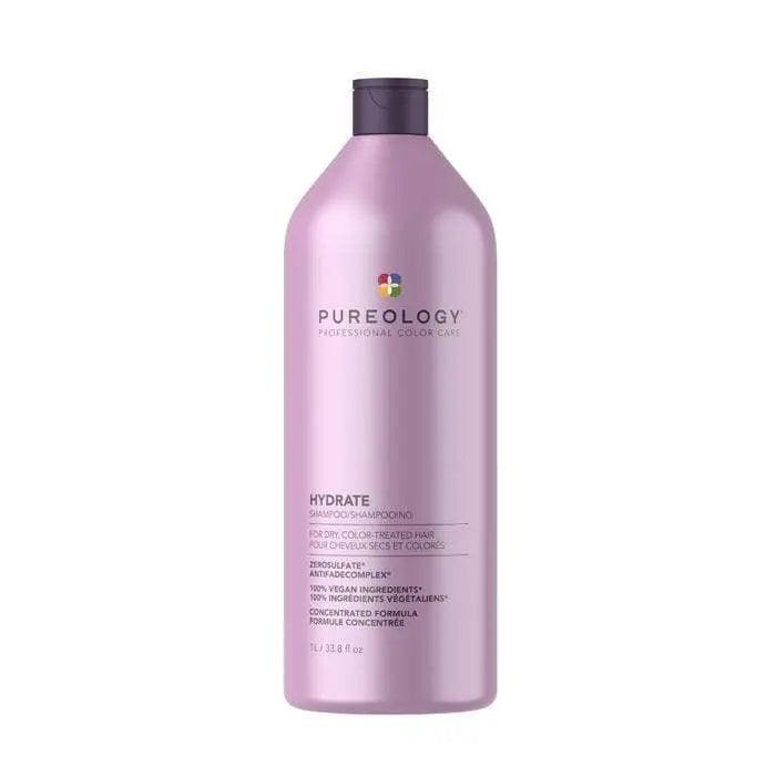 Pureology Hydrate Shampoo, a sulfate-free shampoo for gentle cleansing of color-treated and dry hair.