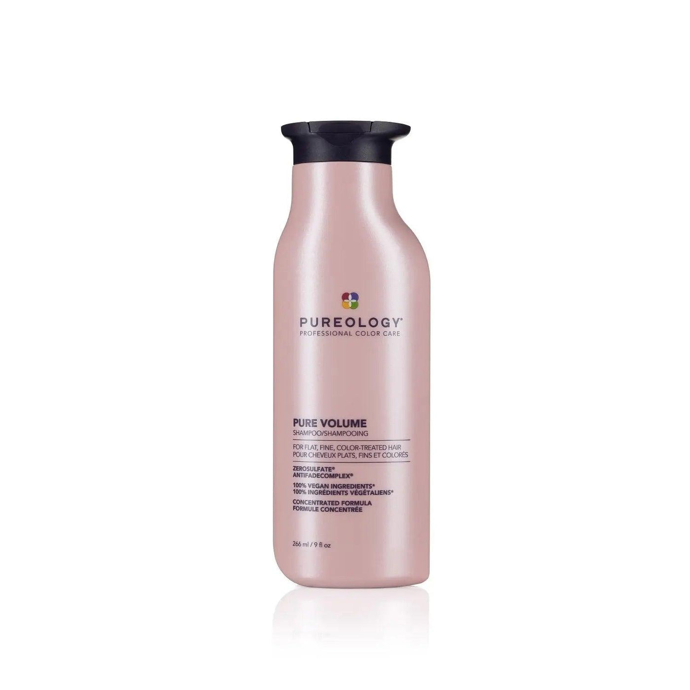 Pureology Pure Volume Shampoo bottle, silicone-free, volumizing formula for fine hair, providing weightless lift and airy volume.