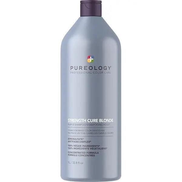 Pureology Strength Cure Best Blonde Shampoo bottle, 33.8 oz, features ZeroSulfate formula and Antifade Complex for blonde hair care.