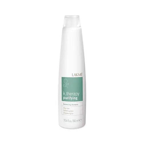 Lakmé K. Therapy Purifying Shampoo bottle for oily hair, featuring a pH neutral formula with a refreshing glacier water fragrance.