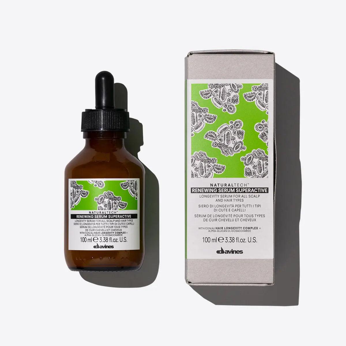 Renewing Serum Superactive 100ml bottle and box for maintaining scalp health and hair beauty, promoting softness and shine.