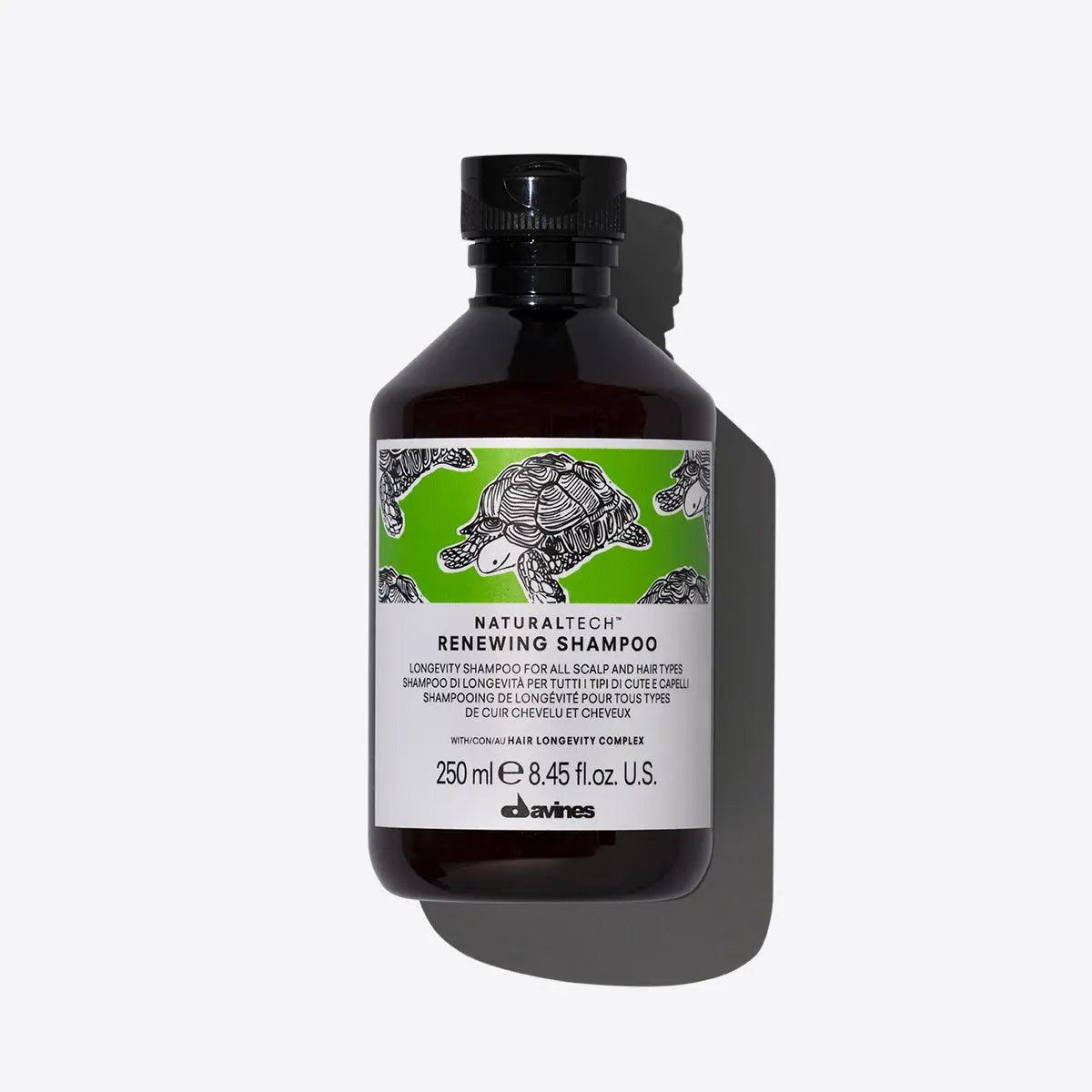 Renewing Shampoo bottle by Davines, 250ml, suitable for all hair types, promoting scalp wellbeing and shine.