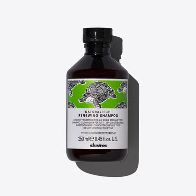 Renewing Shampoo bottle by Davines, 250ml, suitable for all hair types, promoting scalp wellbeing and shine.