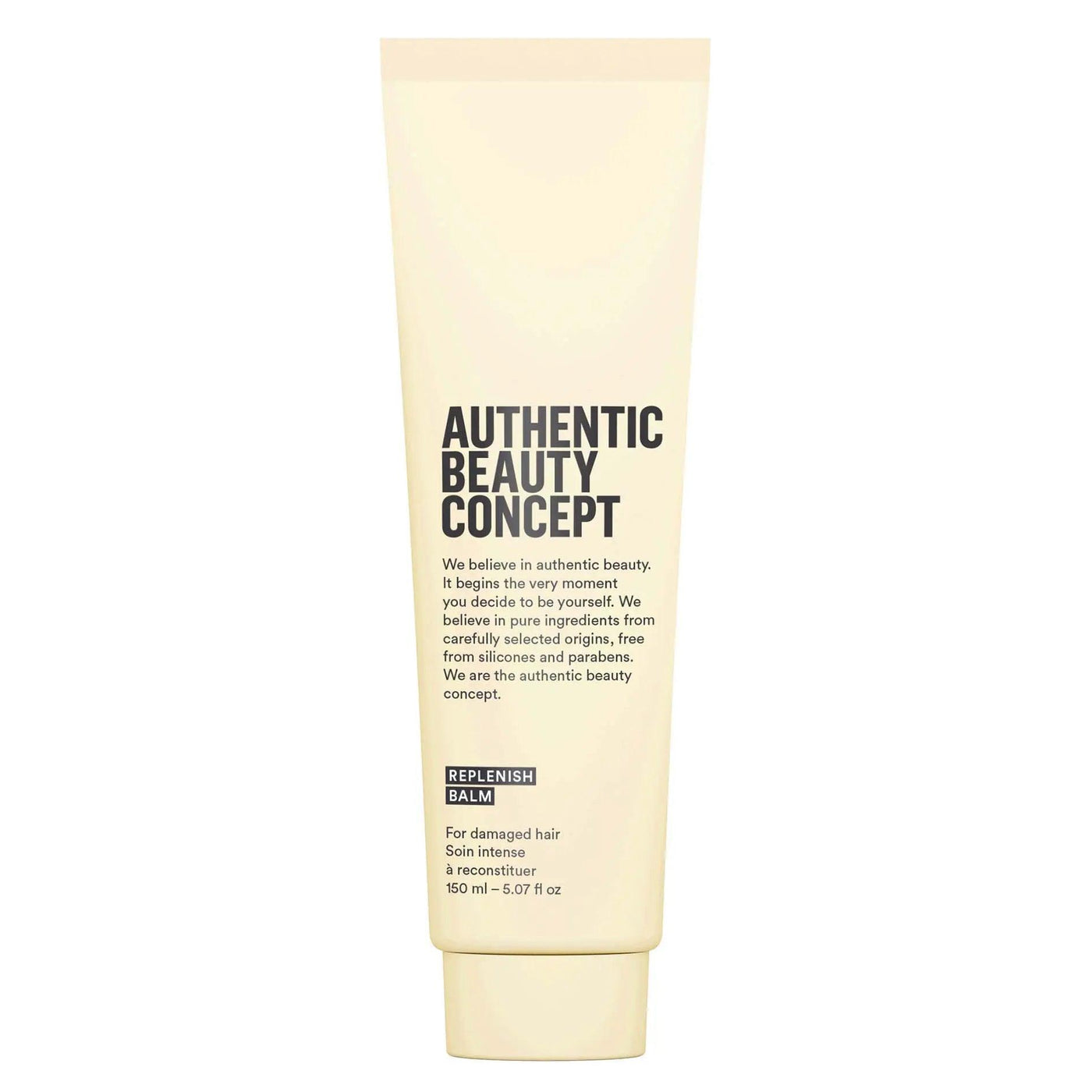 Authentic Beauty Concept Replenish Balm for damaged hair, strengthens and protects with a vegan, cruelty-free formula.