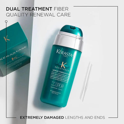 Kérastase Résistance Sérum Thérapiste for repairing extremely damaged hair lengths and ends, designed for quality renewal care.