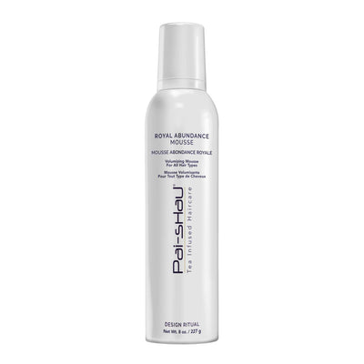 Royal Abundance Mousse bottle by Pai-Shau providing volume, shine, and moisture-rich bounce for hair styling.