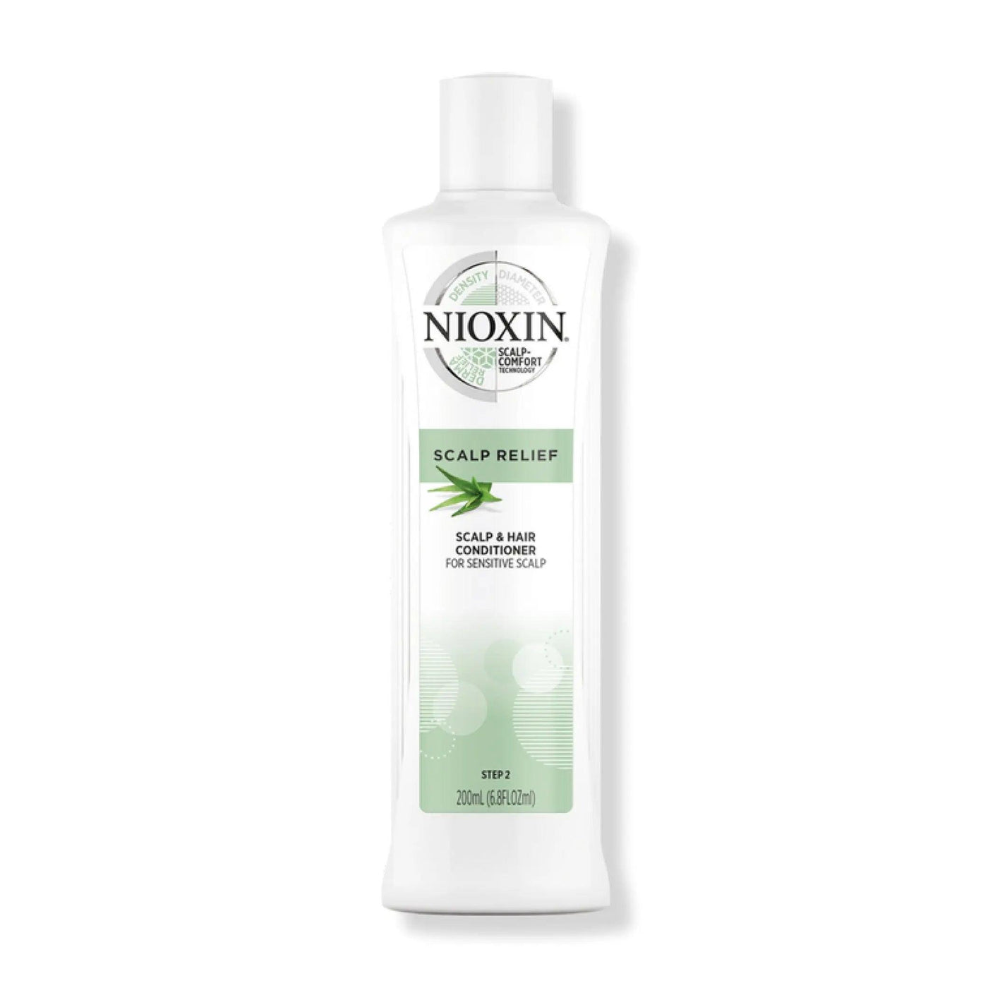 Nioxin Scalp Relief Conditioner bottle for sensitive scalp, formulated with aloe vera, paraben-free and nourishing.