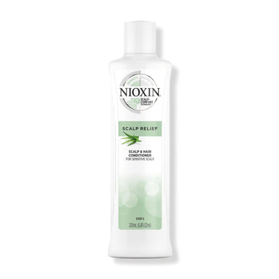 Nioxin Scalp Relief Conditioner bottle for sensitive scalp, formulated with aloe vera, paraben-free and nourishing.
